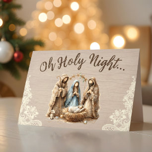 Rustikale Weihnachtskarte 'Heilige Nacht' mit Krip Feiertagskarte