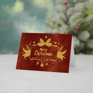 Rustikale Weihnachtskarte in Rot mit Goldfolientex