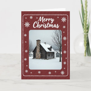 Rustikale Weihnachtskarte mit Blockhütte Karte