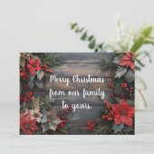 Rustikale Weihnachtskarte mit Poinsettia Feiertagskarte (Stehend Vorderseite)