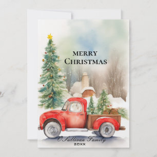 Rustikale Weihnachtskarte mit rotem Lastwagen - Vi Einladung