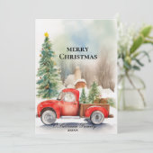 Rustikale Weihnachtskarte mit rotem Lastwagen - Vi Einladung (Stehend Vorderseite)