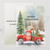 Rustikale Weihnachtskarte mit rotem Lastwagen - Vi Einladung (Vorne/Hinten)