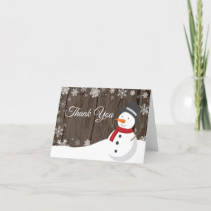 Rustikale Weihnachtskarte mit Schneemann im Winter Dankeskarte