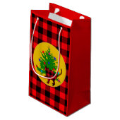 Rustikale Weihnachtskatze, Bäume und Rotes Buffalo Kleine Geschenktüte (Rückseite Schrägansicht)