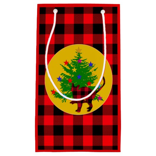 Rustikale Weihnachtskatze, Bäume und Rotes Buffalo Kleine Geschenktüte (Vorderseite)