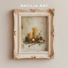 Rustikale Weihnachtskerzenmalerei Stillleben Poster