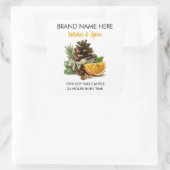 Rustikale Weihnachtskiefer- & Zitruskerzenetikette Quadratischer Aufkleber (Tasche)