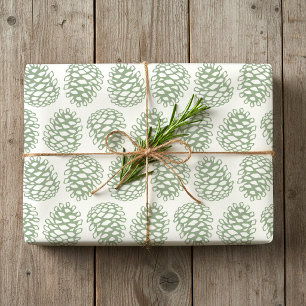 Rustikale Weihnachtskiefernzapfen Vintage Salbeigr Geschenkpapier