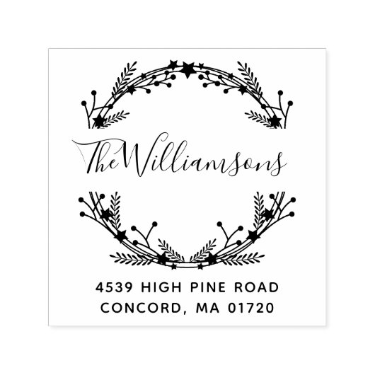 Rustikale Weihnachtskranz Individuelle Name Rückse Permastempel (Design)