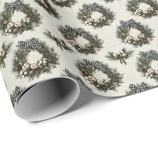 Rustikale Weihnachtskränze aus Kiefer und Beeren Geschenkpapier (Rolleneckpunkt)