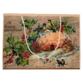 Rustikale Weihnachtslandschaft auf gewittertem Hol Große Geschenktüte (Rückseite)