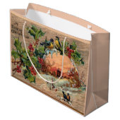 Rustikale Weihnachtslandschaft auf gewittertem Hol Große Geschenktüte (Rückseite Schrägansicht)