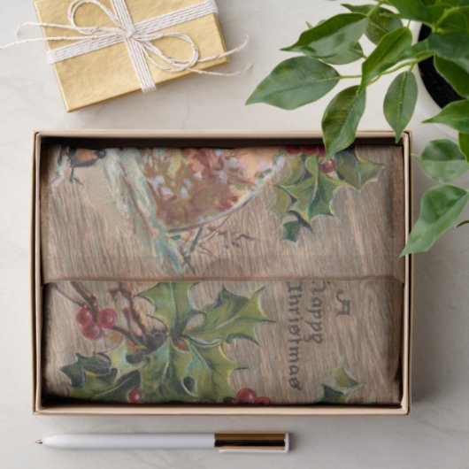 Rustikale Weihnachtslandschaft auf gewittertem Hol Seidenpapier (Geschenk)