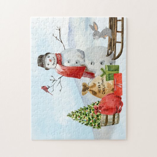 Rustikale Weihnachtslandschaft Schneemann, Schnee, Puzzle (Vertikal)