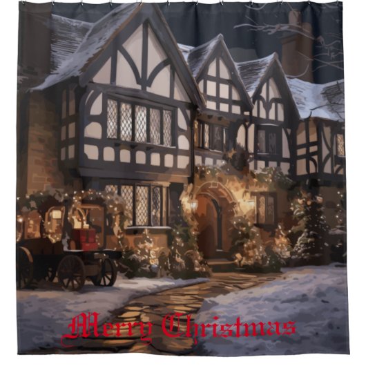 Rustikale Weihnachtsmagie Duschvorhang (Vorderseite)
