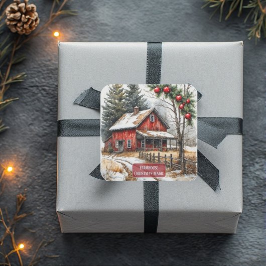 Rustikale Weihnachtsmagie im Landhausstil  Quadratischer Aufkleber