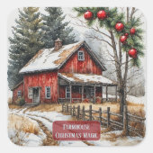 Rustikale Weihnachtsmagie im Landhausstil  Quadratischer Aufkleber (Vorderseite)
