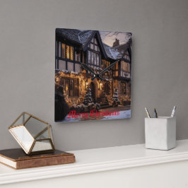 Rustikale Weihnachtsmagie Quadratische Wanduhr