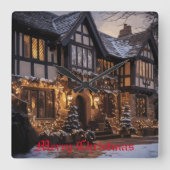 Rustikale Weihnachtsmagie Quadratische Wanduhr (Vorderseite)