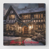 Rustikale Weihnachtsmagie Quadratische Wanduhr (Vorderseite)