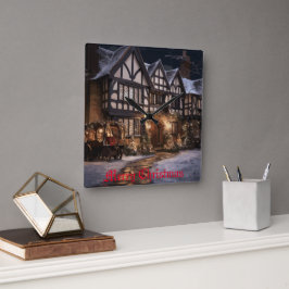 Rustikale Weihnachtsmagie Quadratische Wanduhr