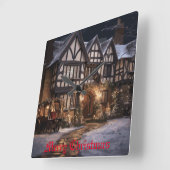Rustikale Weihnachtsmagie Quadratische Wanduhr (Winkel)