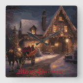 Rustikale Weihnachtsmagie Quadratische Wanduhr (Vorderseite)