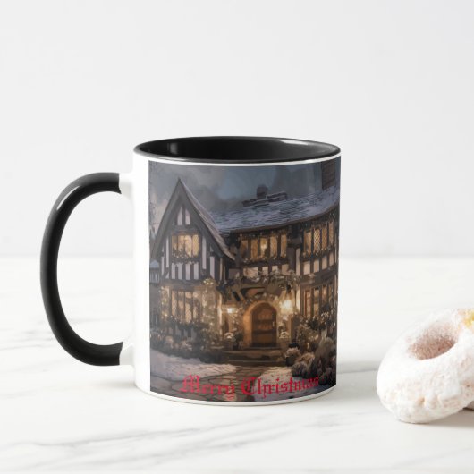 Rustikale Weihnachtsmagie Tasse (Mit Donut)