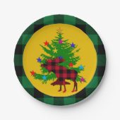 Rustikale Weihnachtsmaus, Baum, grünes Buffalo kar Pappteller (Vorderseite)