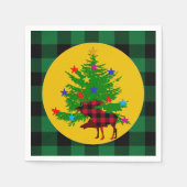 Rustikale Weihnachtsmaus, Baum, grünes Buffalo kar Serviette (Vorderseite)
