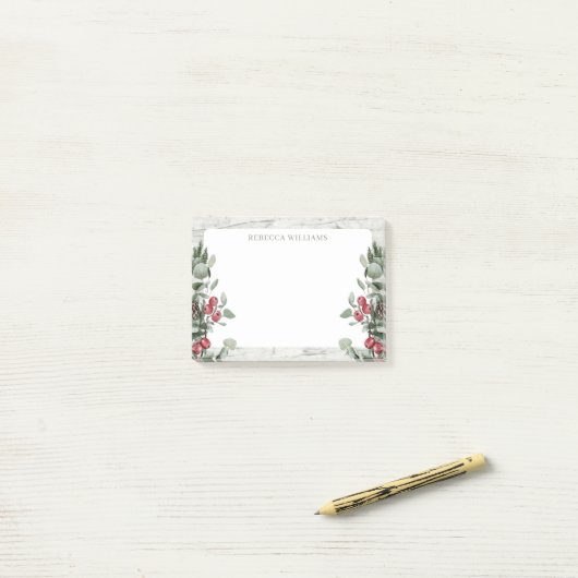 Rustikale Weihnachtsmistletoname Template Post-it Klebezettel (Auf Schreibtisch)