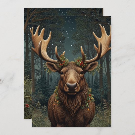 Rustikale Weihnachtsmoose Einladung (Vorne/Hinten)