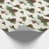 Rustikale Weihnachtspine Cone Botanischer Name Geschenkpapier (Ecke)