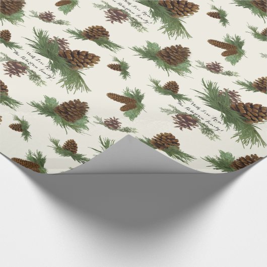 Rustikale Weihnachtspine Cone Botanischer Name Geschenkpapier (Ecke)