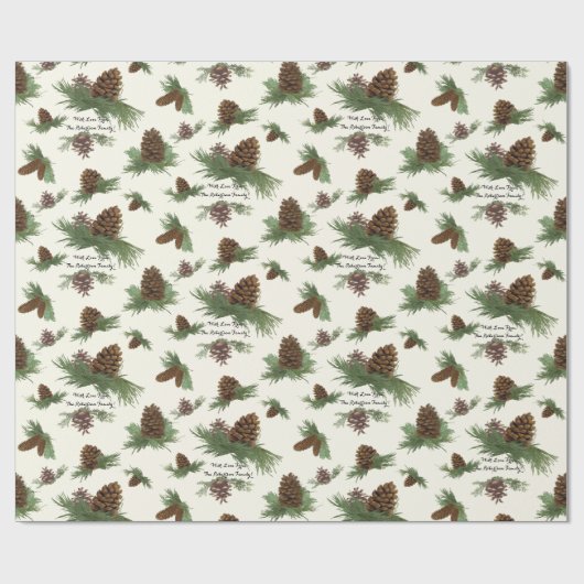 Rustikale Weihnachtspine Cone Botanischer Name Geschenkpapier (Flach)
