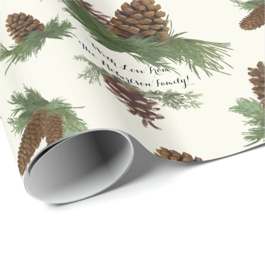 Rustikale Weihnachtspine Cone Botanischer Name Geschenkpapier (Rolleneckpunkt)
