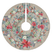 Rustikale Weihnachtspoinsettia Aquarellbeere Polyester Weihnachtsbaumdecke (Vorderseite)