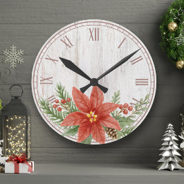 Rustikale Weihnachtspoinsettia Botanisch Runde Wanduhr