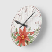 Rustikale Weihnachtspoinsettia Botanisch Runde Wanduhr (Winkel)