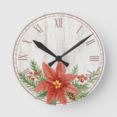 Rustikale Weihnachtspoinsettia Botanisch Runde Wanduhr (Vorderseite)