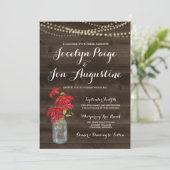 Rustikale Weihnachtspoinsettia der Einladung (Stehend Vorderseite)