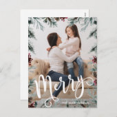 Rustikale Weihnachtsrahmen Foto Urlaub Postkarte (Vorne/Hinten)