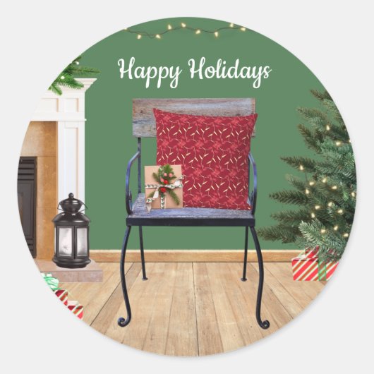 Rustikale Weihnachtsschmuck Runder Aufkleber (Vorderseite)