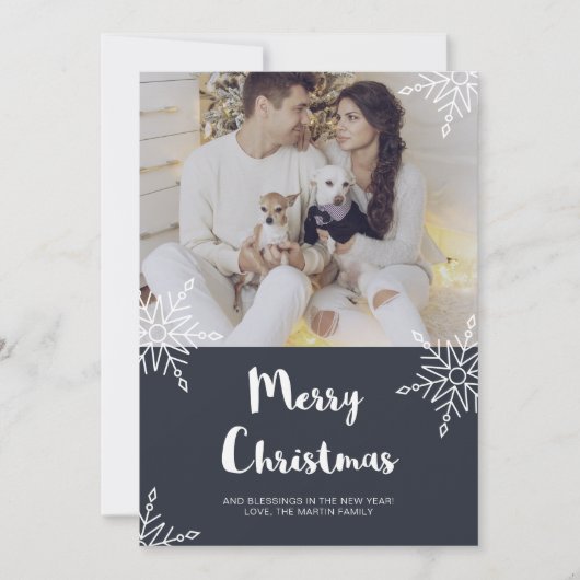 Rustikale Weihnachtsschneeflocken mit Foto Feiertagskarte (Vorderseite)