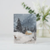 Rustikale Weihnachtsschneekabine Feiertagspostkarte (Stehend Vorderseite)