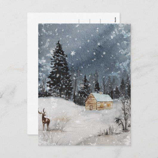 Rustikale Weihnachtsschneekabine Feiertagspostkarte (Vorne/Hinten)