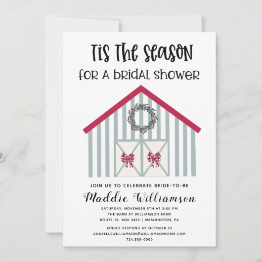 Rustikale Weihnachtsstall Brautdusche Einladung (Vorderseite)
