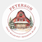 Rustikale Weihnachtsstall-Rücksendeadressen-Aufkle Runder Aufkleber (Vorderseite)