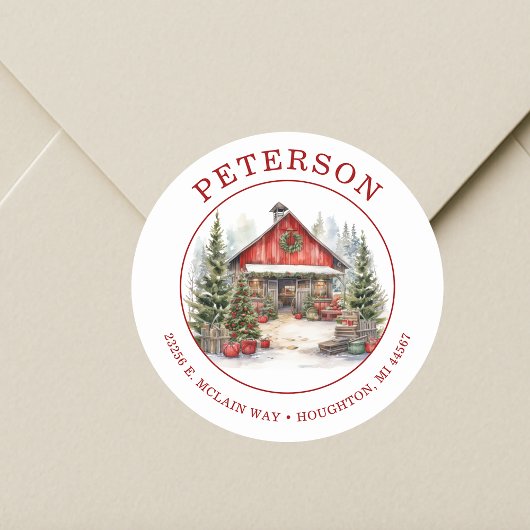 Rustikale Weihnachtsstall-Rücksendeadressen-Aufkle Runder Aufkleber
